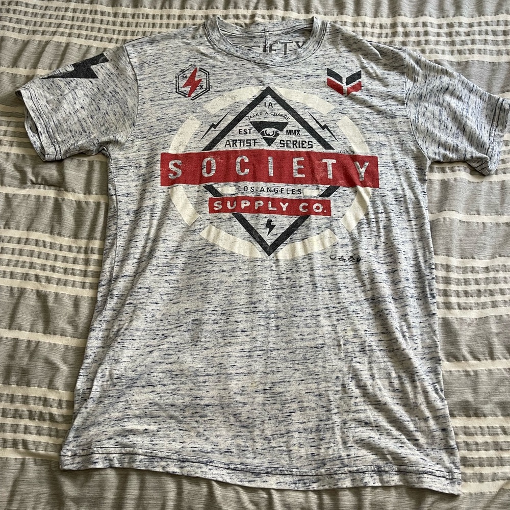 Society Medium Graphic Tee Heather White and Blue
